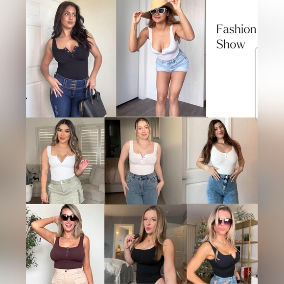 Popilush White Button Down Sleeveless Tummy Control Tank Top Bodysuit Size 5XL - Picture 2 of 10